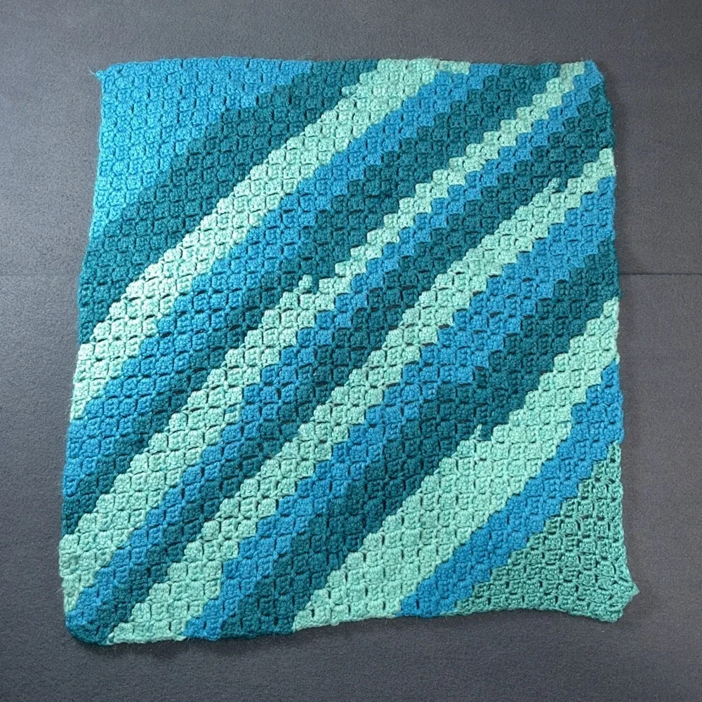 Handmade Crochet Baby Blanket Green Blue‎ Cotton Afghan 23x25 Gift